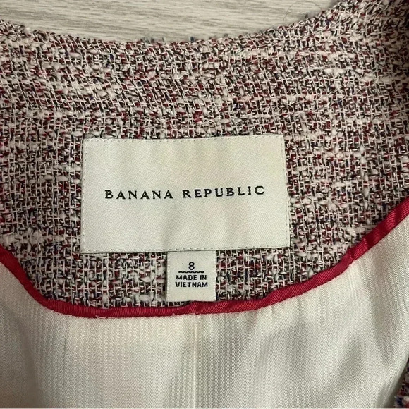 Banana Republic Tweed Fringe Trim Zip Blazer Career Jacket Women’s size 8 - Picture 4 of 13